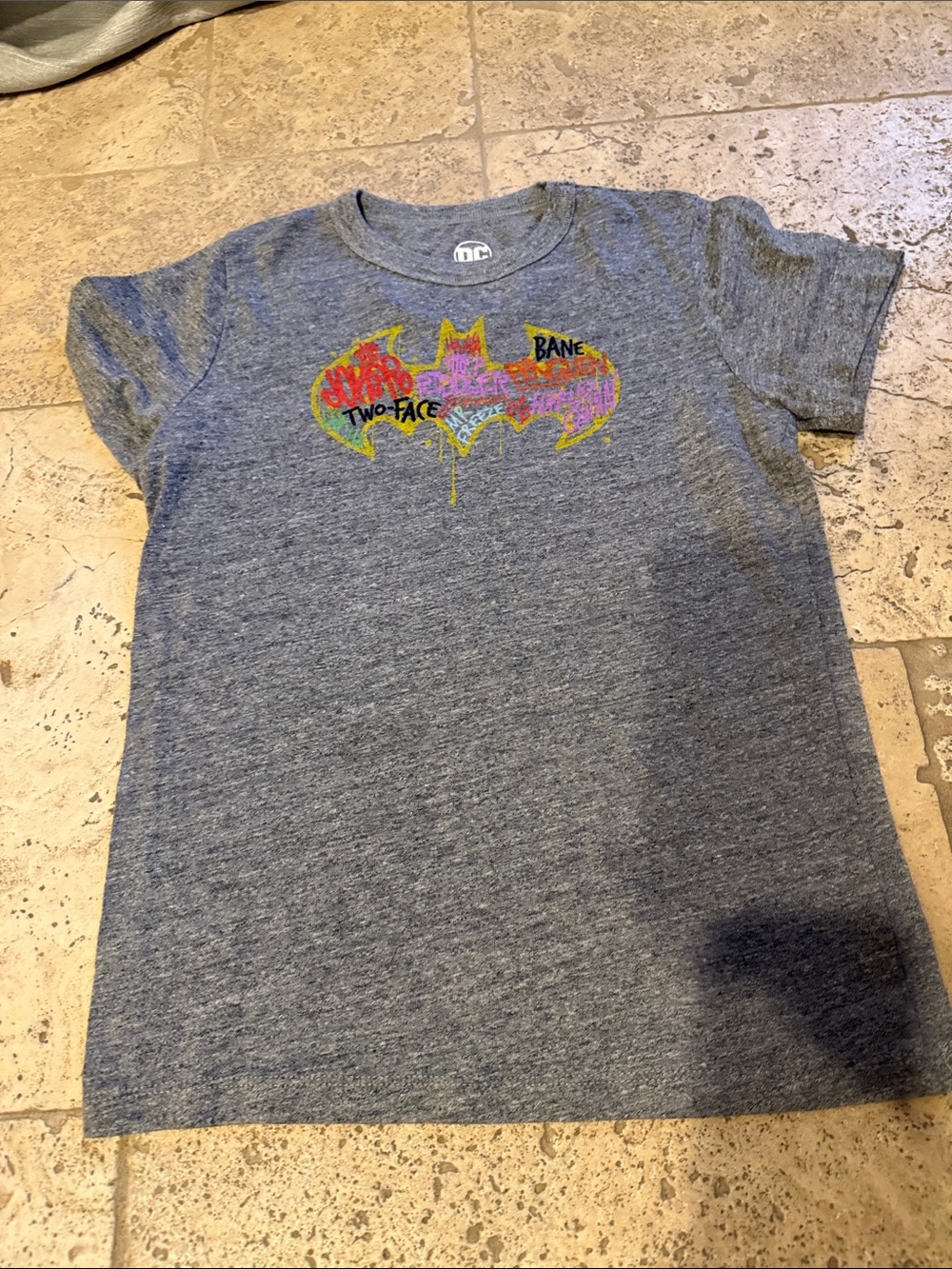Chaser Heather Gray Tee with Multicolor Batman Logo